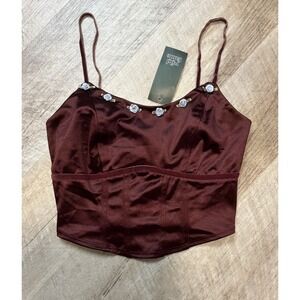NWT Wild Fable Burgundy Cami Tank Top Velour Cropped Size XXS